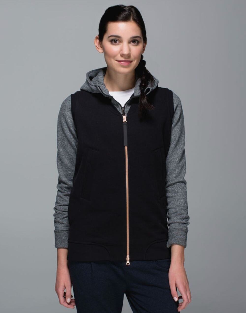 LULULEMON Departure Womens Black Sleeveless Leopard Lined Full Zip Vest Size 4